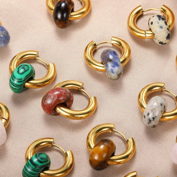 Elegant Retro Donut Natural Stone Women's Earrings With Metal Material And Electroplating Treatment Geometric Style