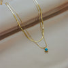 Elegant Retro Double Layer Chain Titanium Steel Square Pendant Jewelry Necklace With Geometric Pattern And Electroplating Treatment