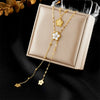 Elegant Retro Double Layer Overlapped Flower Butterfly Pine Tree Of Life Pendant Tassel Necklace In Stainless Steel With Electroplating Geometric Pattern