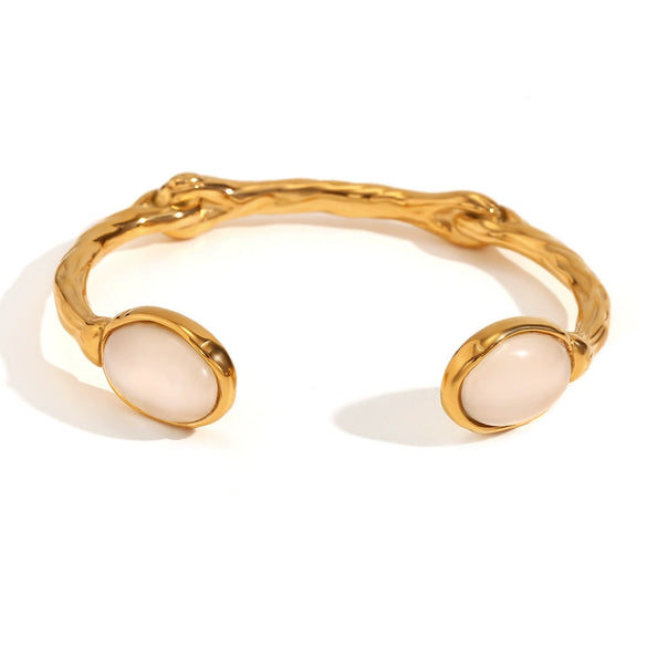 Elegant Retro Fashion Bracelet Stainless Steel Oval Open Irregular With Electroplating And Natural Stone