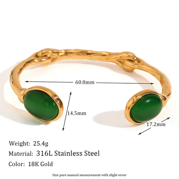 Elegant Retro Fashion Bracelet Stainless Steel Oval Open Irregular With Electroplating And Natural Stone