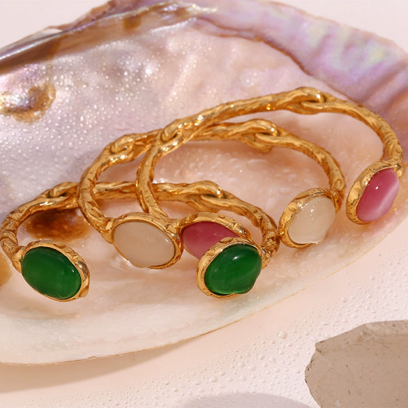 Elegant Retro Fashion Bracelet Stainless Steel Oval Open Irregular With Electroplating And Natural Stone