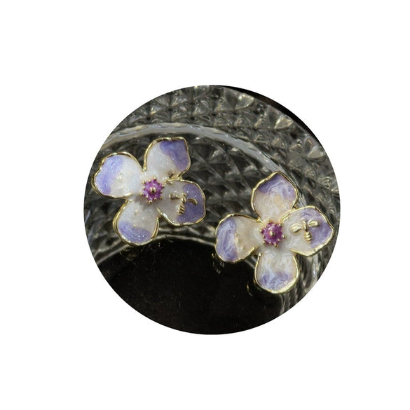 Elegant Retro Hand Painted Dripping Oil Copper Flower Earrings For Women Floral Statement Jewelry
