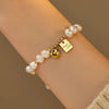 Elegant Retro Letter Heart Shape Freshwater Pearl Mixed Materials Bracelets In Bulk