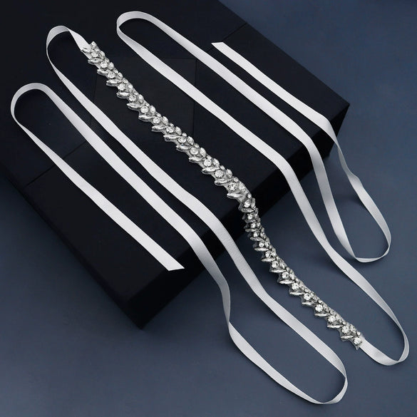 Elegant Rhinestone Bridal Waist Belt With Floral Design Wedding Dress Sash Accessory With Woven Buckle