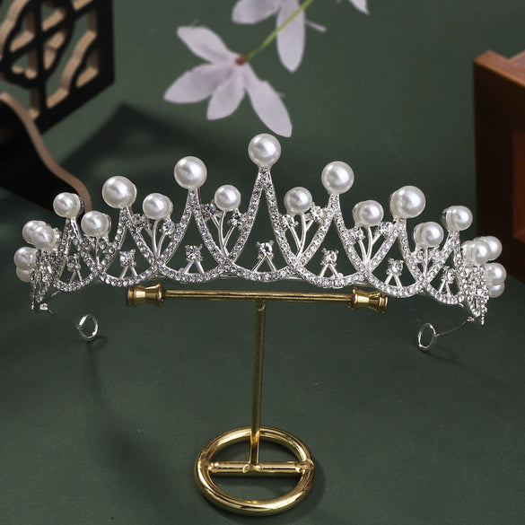Elegant Rhinestone Crown Hairband For Women Electroplated Alloy Bridal Wedding Headpiece