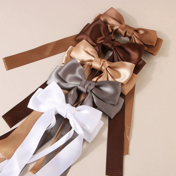 Elegant Ribbon Bow Duckbill Clip Hairpin Handmade Fabric Highend Women's Headwear