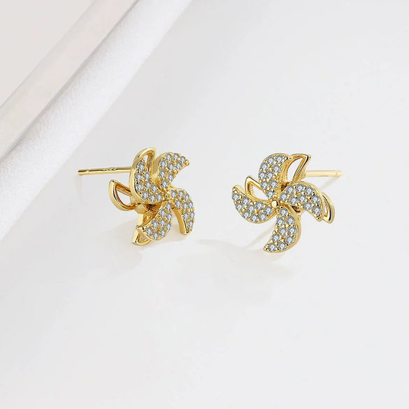 Elegant Rotatable Windmill Geometry Earrings For Women In 925 Sterling Silver With Electroplated Finish Fashion Jewelry
