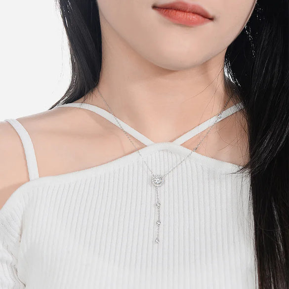 Elegant Round Tassel Sterling Silver Moissanite Zircon Necklace In Bulk