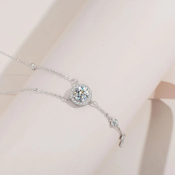 Elegant Round Tassel Sterling Silver Moissanite Zircon Necklace In Bulk