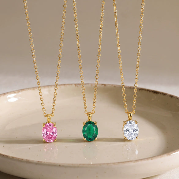 Elegant Round Zircon Geometric Stainless Steel Necklace With Electroplated Finish For Women