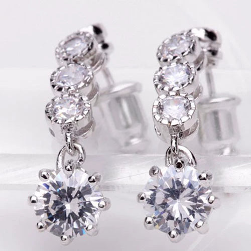 Elegant Round Zircon Pendant Copper Crystal Earrings Geometric Fashion Jewelry For Women Wholesale