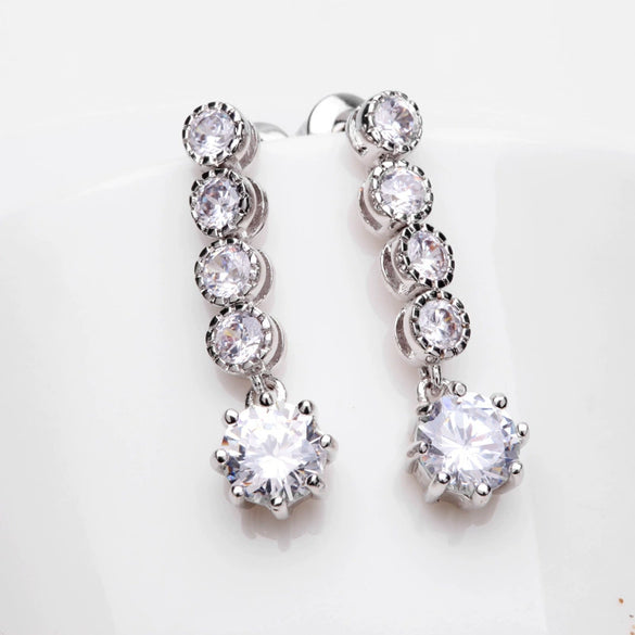 Elegant Round Zircon Pendant Copper Crystal Earrings Geometric Fashion Jewelry For Women Wholesale