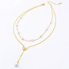 Elegant Sexy Butterfly Titanium Steel Plating Inlay Artificial Pearls Shell 18k Gold Plated Layered Necklaces