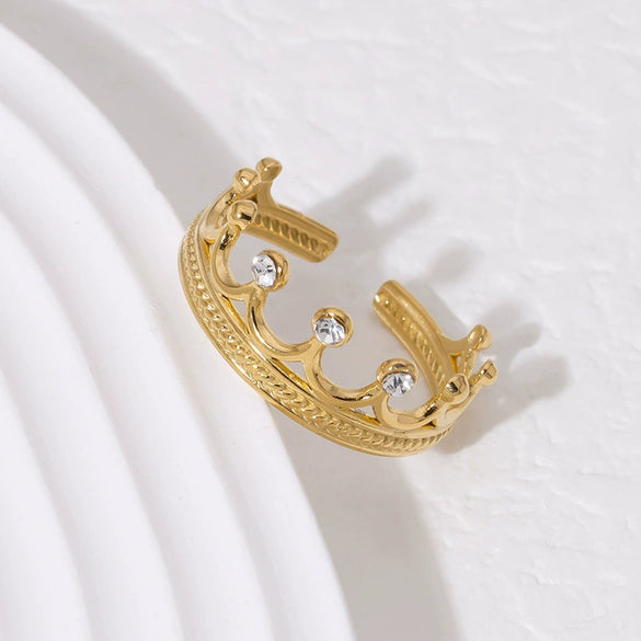 Elegant Simple Crown Design Light Luxury 18K Gold Plated Stainless Steel Ring For Women