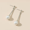 Elegant Simple Geometric Alloy Pearl Drop Earrings With Long Slim Design For Women