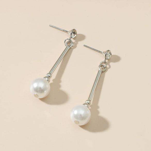 Elegant Simple Geometric Alloy Pearl Drop Earrings With Long Slim Design For Women