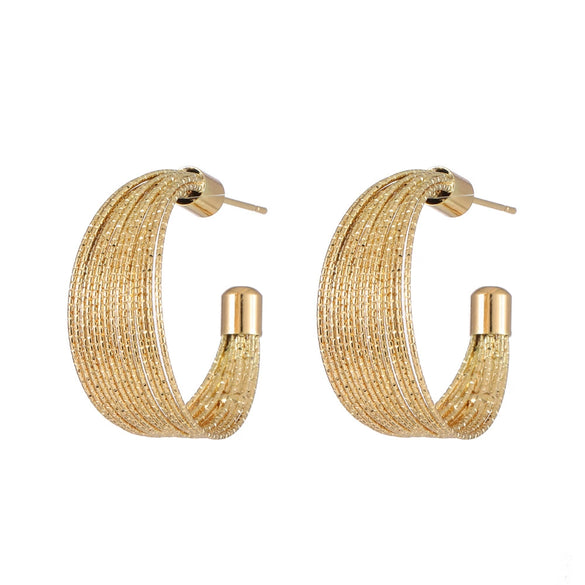 Elegant Simple Multi Layer Brushed Metal C Shaped Geometric Earrings With Electroplating Treatment