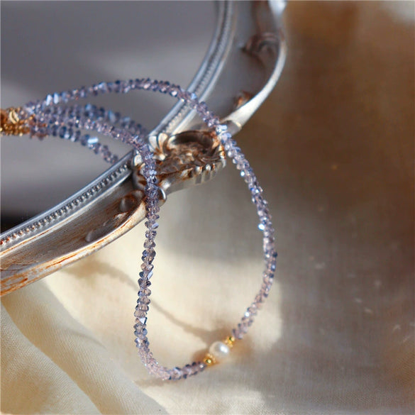 Elegant Simple Purple Geometric Beaded Necklace With Freshwater Pearl For Women Clavicle Chain Natural Style