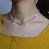 Elegant Simple Purple Geometric Beaded Necklace With Freshwater Pearl For Women Clavicle Chain Natural Style