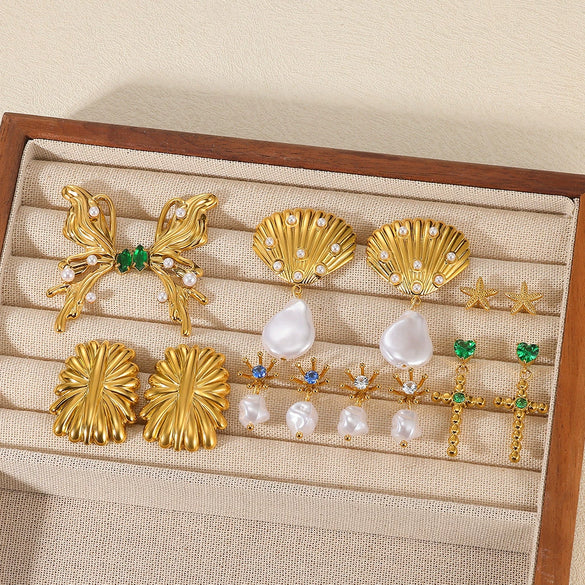 Elegant Simple Stainless Steel Imitation Pearl Heart Shape Bow Tie Electroplated Women's Earrings