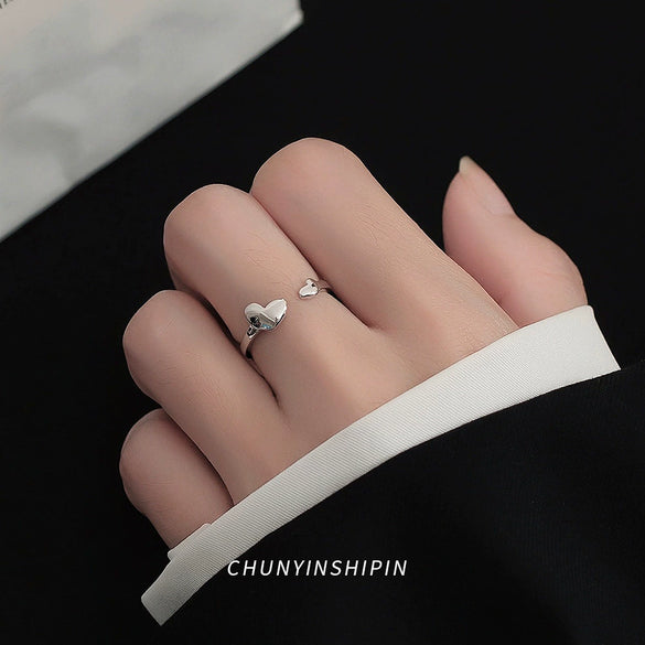 Elegant Simple Sterling Silver Heart Open Ring For Women With Electroplated Finish Trendy Fashion Jewelry