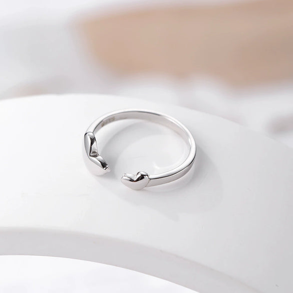Elegant Simple Sterling Silver Heart Open Ring For Women With Electroplated Finish Trendy Fashion Jewelry