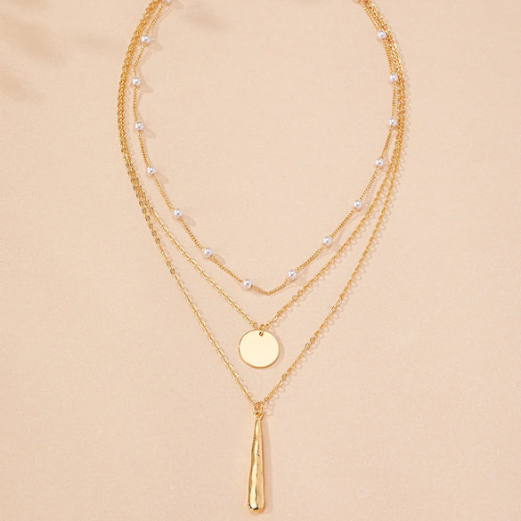 Elegant Simple Style Geometric Round Water Droplets Metal Zinc Alloy Wholesale Three Layer Necklace