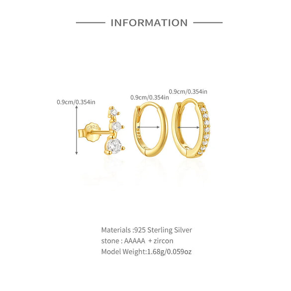 Elegant Simple Style Geometric Sterling Silver Plating Zircon Hoop Earrings Ear Studs 1 Set