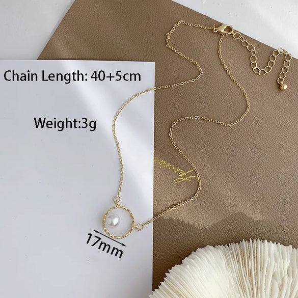 Elegant Simple Style Round Alloy Plating Inlay Artificial Pearls Gold Plated Women'S Necklace