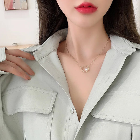 Elegant Simple Style Round Alloy Plating Inlay Artificial Pearls Gold Plated Women'S Necklace