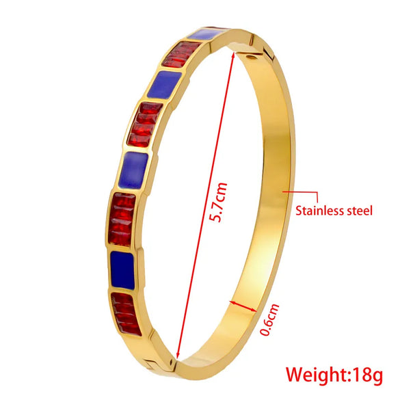 Elegant Simple Style Shiny Geometric Titanium Steel Gold Plated Artificial Gemstones Shell Bangle In Bulk