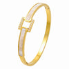 Elegant Simple Style Shiny Geometric Titanium Steel Gold Plated Artificial Gemstones Shell Bangle In Bulk