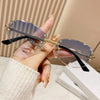 Elegant Simple Style Solid Color Pc Tinted Lenses Oval Frame Frameless Women'S Sunglasses