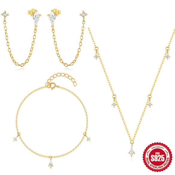 Elegant Simple Style Streetwear Geometric Sterling Silver Plating Zircon Women'S Jewelry Set