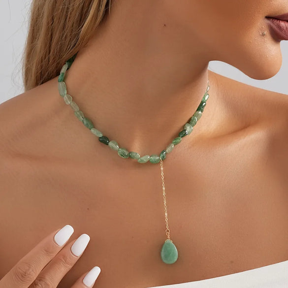 Elegant Simple Style Water Droplets Natural Stone Beaded Plating Necklace
