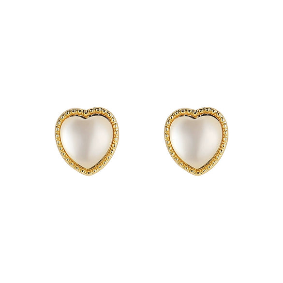 Elegant Simple White Heart Shaped Alloy Earrings With Gem Set Design Small Exquisite Fashion Earrings