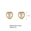 Elegant Simple White Heart Shaped Alloy Earrings With Gem Set Design Small Exquisite Fashion Earrings