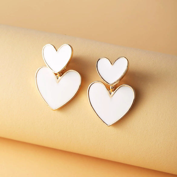 Elegant Simple White Heart Shaped Alloy Earrings With Gem Set Design Small Exquisite Fashion Earrings