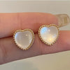 Elegant Simple White Heart Shaped Alloy Earrings With Gem Set Design Small Exquisite Fashion Earrings