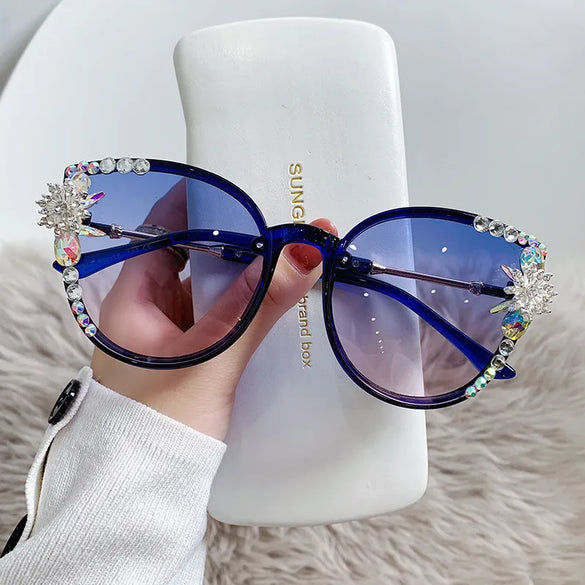 Elegant Solid Color Resin Cat Eye Diamond Full Frame Women'S Sunglasses