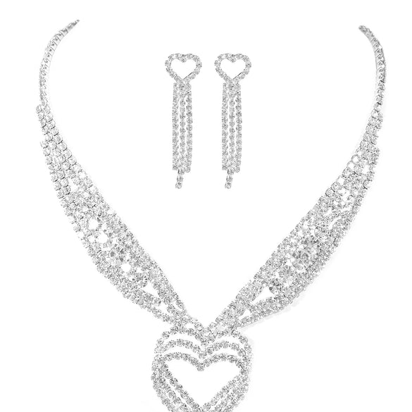 Elegant Solid Color Rhinestone Plating Silver Plated Women'S Jewelry Set