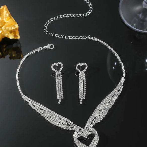Elegant Solid Color Rhinestone Plating Silver Plated Women'S Jewelry Set