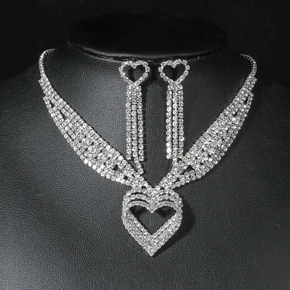 Elegant Solid Color Rhinestone Plating Silver Plated Women'S Jewelry Set