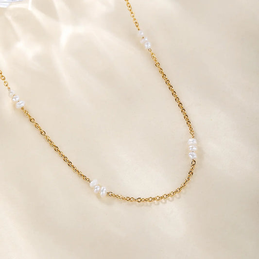 Elegant Solid Color Stainless Steel Freshwater Pearl Stainless Steel Plating 18k Gold Plated Necklace