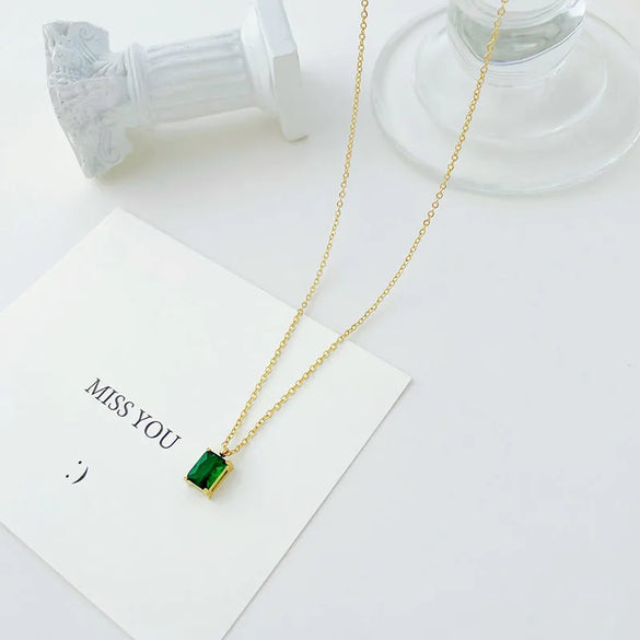 Wholesale Jewelry Elegant Square 304 Stainless Steel Zircon Gold Plated Plating Pendant Necklace