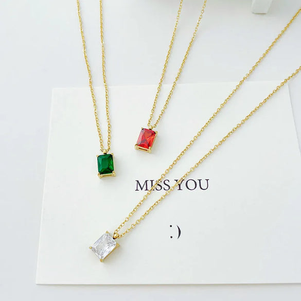 Wholesale Jewelry Elegant Square 304 Stainless Steel Zircon Gold Plated Plating Pendant Necklace