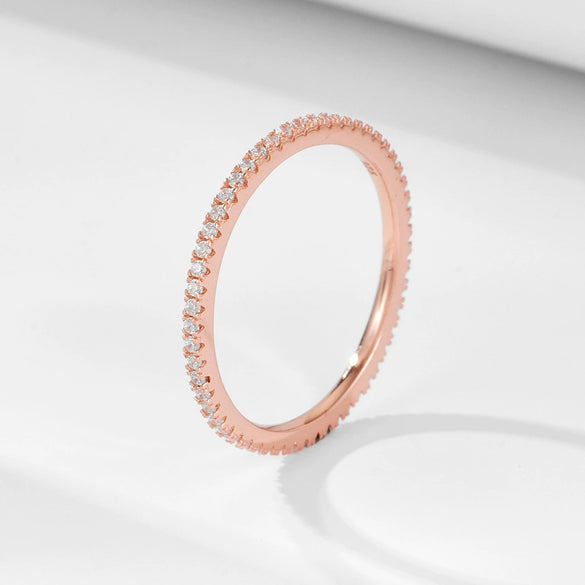 Elegant Stacked Style Geometric Micropaved Zircon Diamond Inlay Women's Sterling Silver Ring With White And Rose Gold Plating