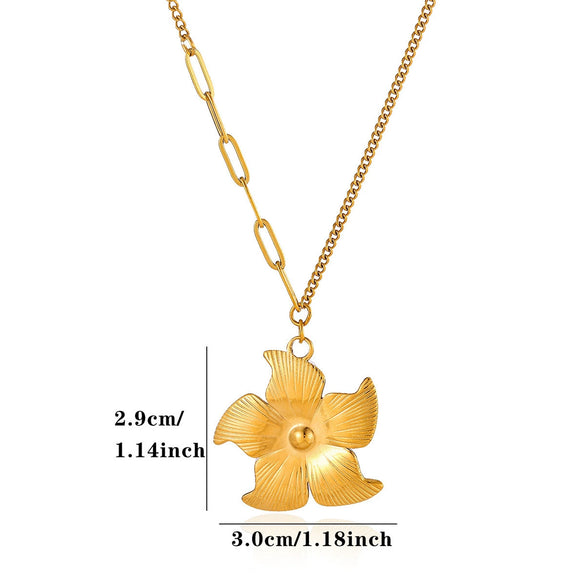 Elegant Stainless Steel Lotus Flower Pendant Necklace With Gold Plated Finish And Corn Chain Design For Women