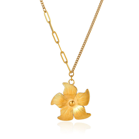 Elegant Stainless Steel Lotus Flower Pendant Necklace With Gold Plated Finish And Corn Chain Design For Women